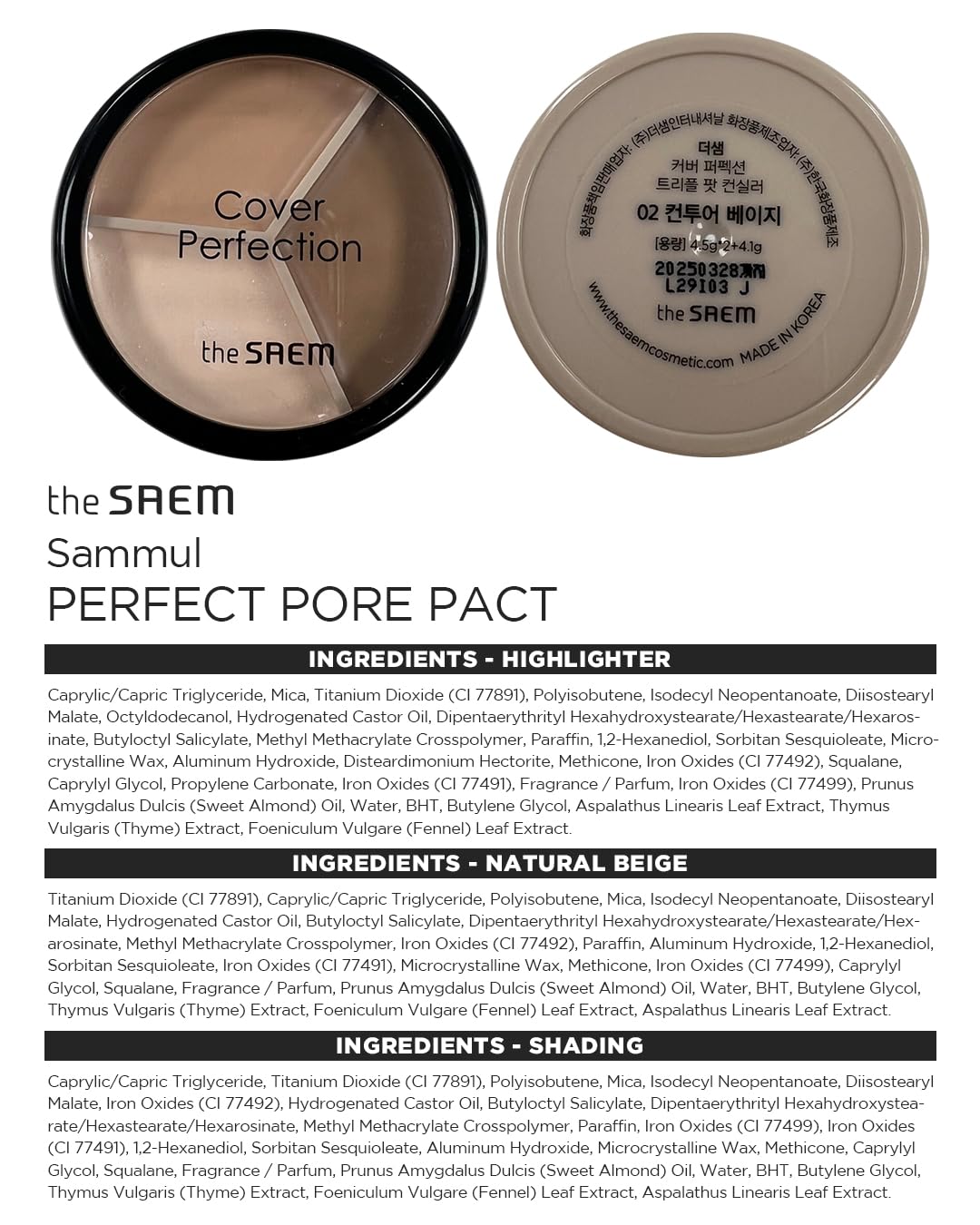 The Saem - Cover Perfection Triple Pot Concealer - #02 Contour Beige